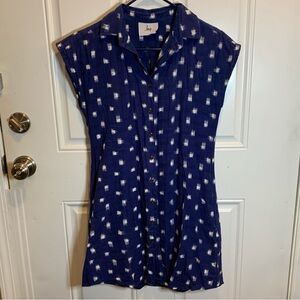 Loup Clothing Blue and White Mini Dress with Pockets Size S